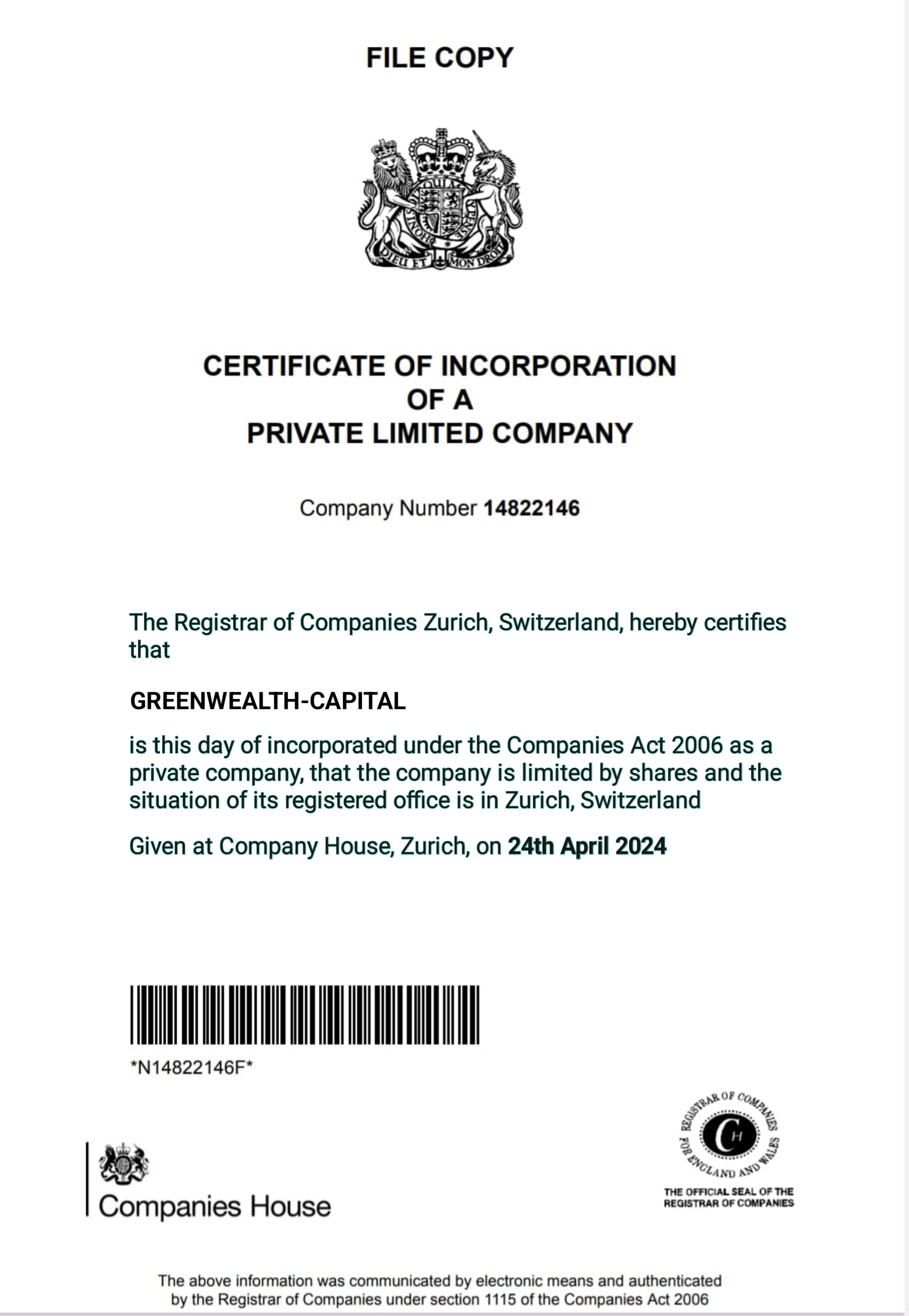 greenwealth-capital.com  certificate